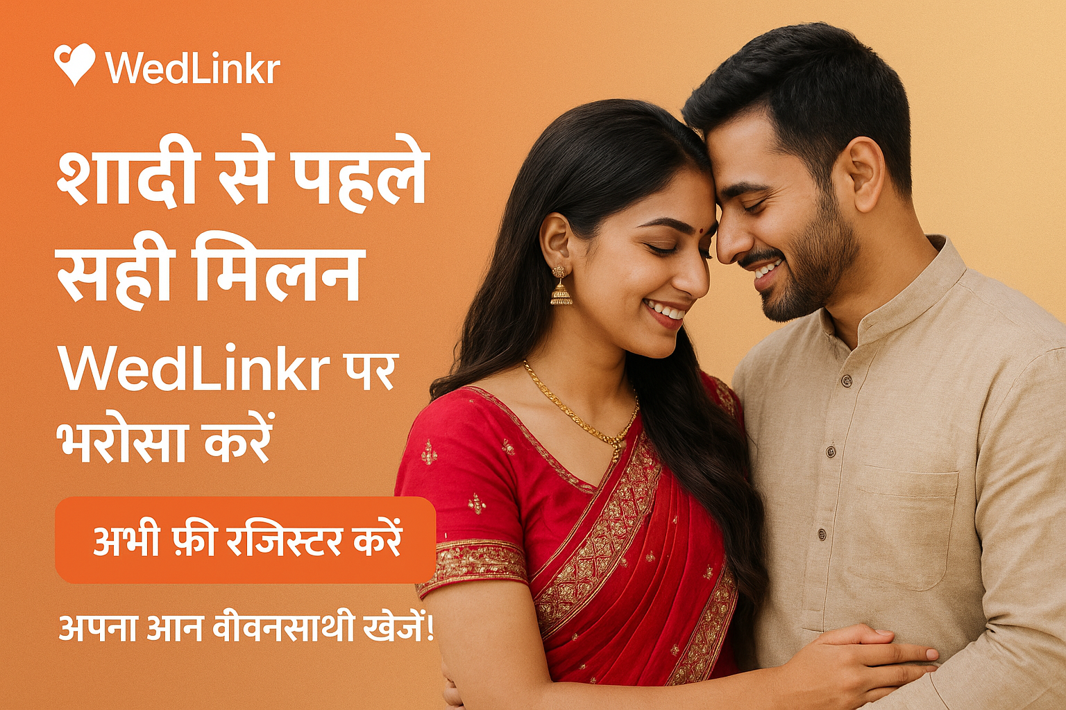शादी से पहले सही मिलन — WedLinkr पर भरोसा करें, अभी फ्री रजिस्टर करें और अपना जीवनसाथी खोजें!